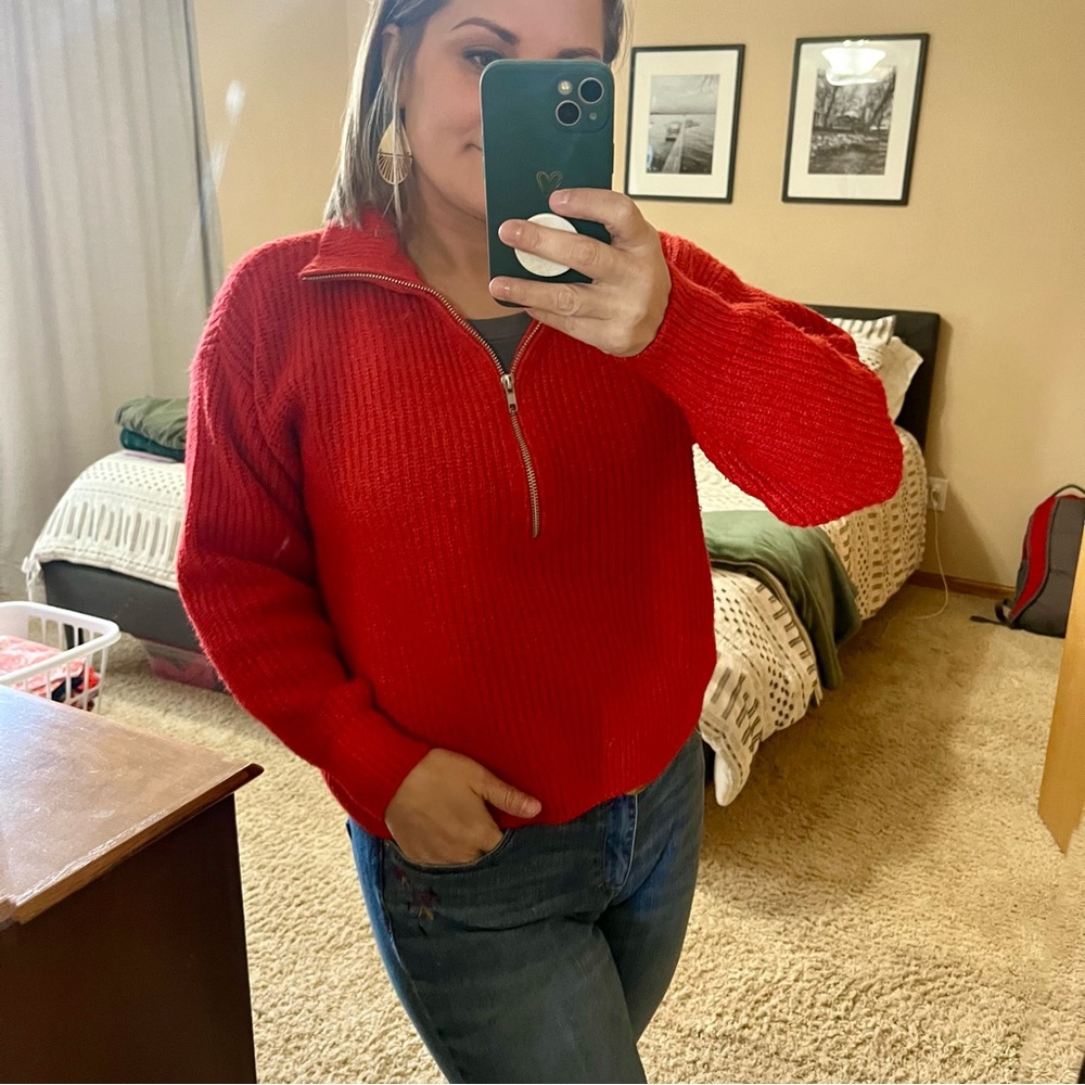 VINCE CAMUTO Half-zip Pullover Ribbed Knit Sweater Size Medium Red - Picture 10 of 13